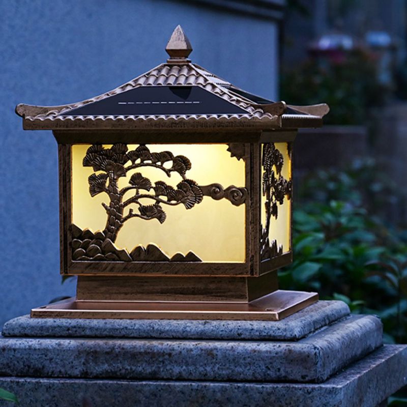 Modern Metallic Pillar Lamp Creative LED Solar Lighting Fixture for Garden