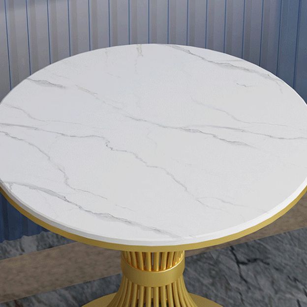 Traditional Luxury Round Dining Table Sintered Stone Top Table with Metal Pedestal