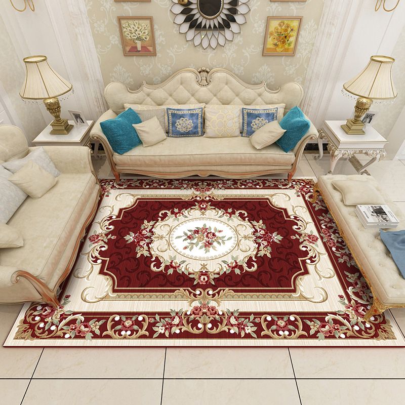 Stylish Traditional Carpet Medallion Print Polyester Area Rug Anti-Slip Area Rug for Home Decor