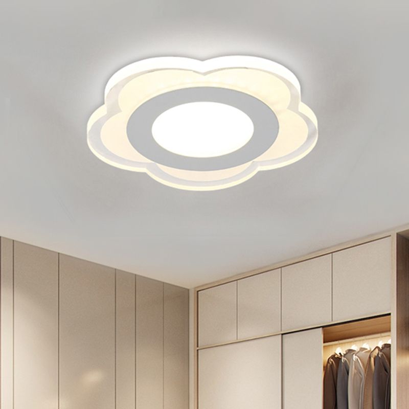 Ultrathin Hallway LED Ceiling Lamp Simplicity White Small Flush Mount Light with Floral/Square/Triangle Acrylic Shade