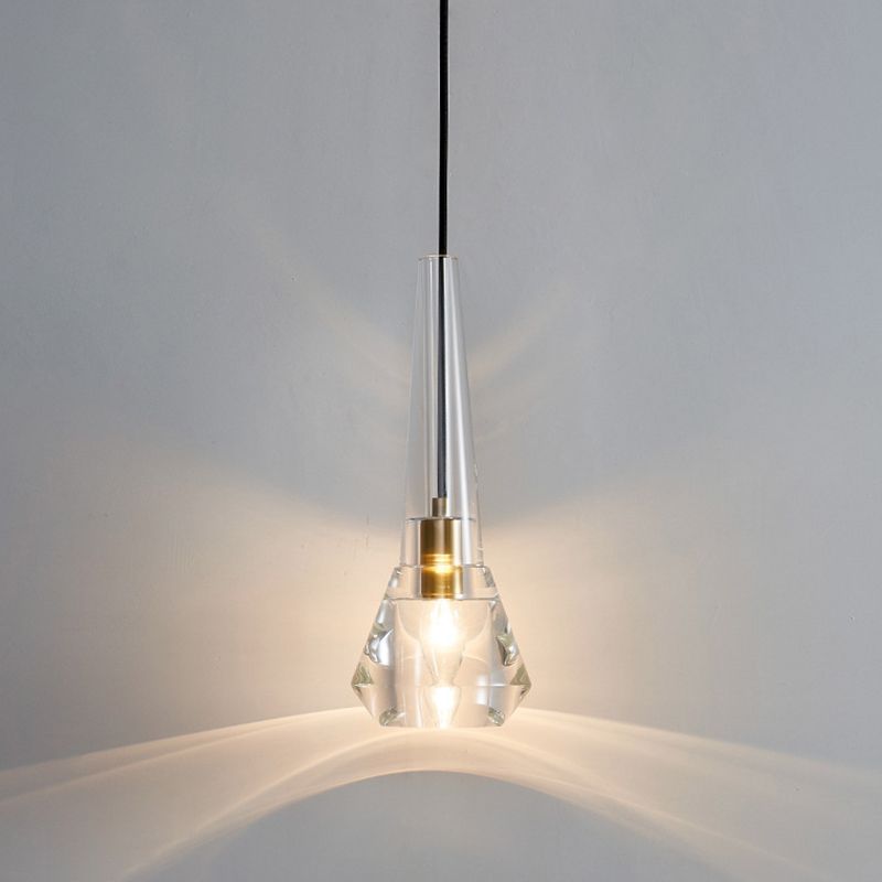 Shaded Pendant Light Fixture Simplicity Crystal Block 1-Light Brass Ceiling Light