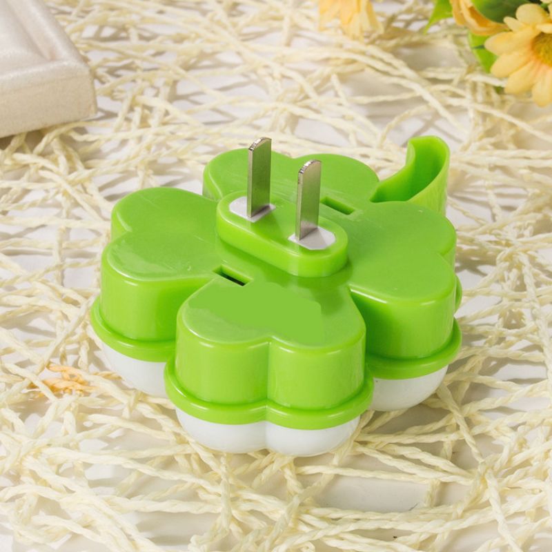 Kids Clover Mini Plug in Night Light Plastic Bedside LED Wall Lighting in Green and White