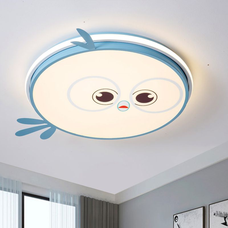 LED Ceiling Mounted Light Modern Pink/Yellow/Blue Kid Room Flush Ceiling Lighting with Chick Face Design