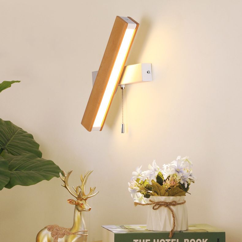 Wooden Creative Rotatable LED Wall Lamp Hand Pull Switch Design Sconce Light for Bedroom