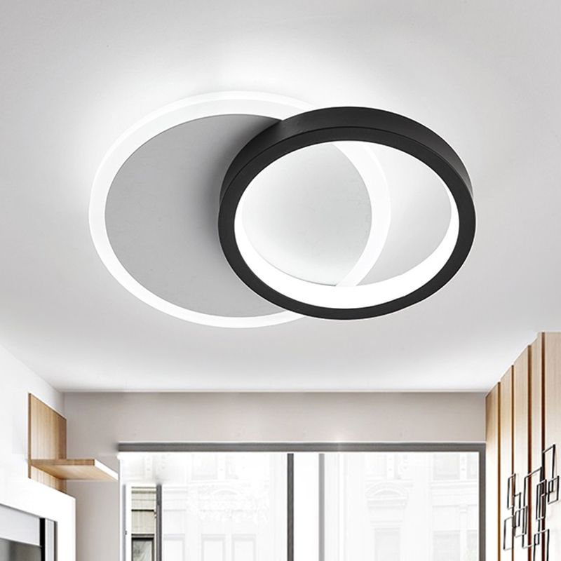 Ring-Panel Combined Mini LED Flush Mount Minimalism Acrylic Black-White Close to Ceiling Light Fixture