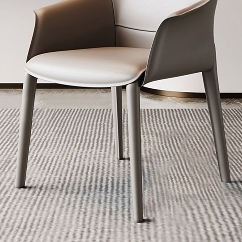 Faux Leather Contemporary Side Chair Matte Finish Solid Back Dining Arm Chair