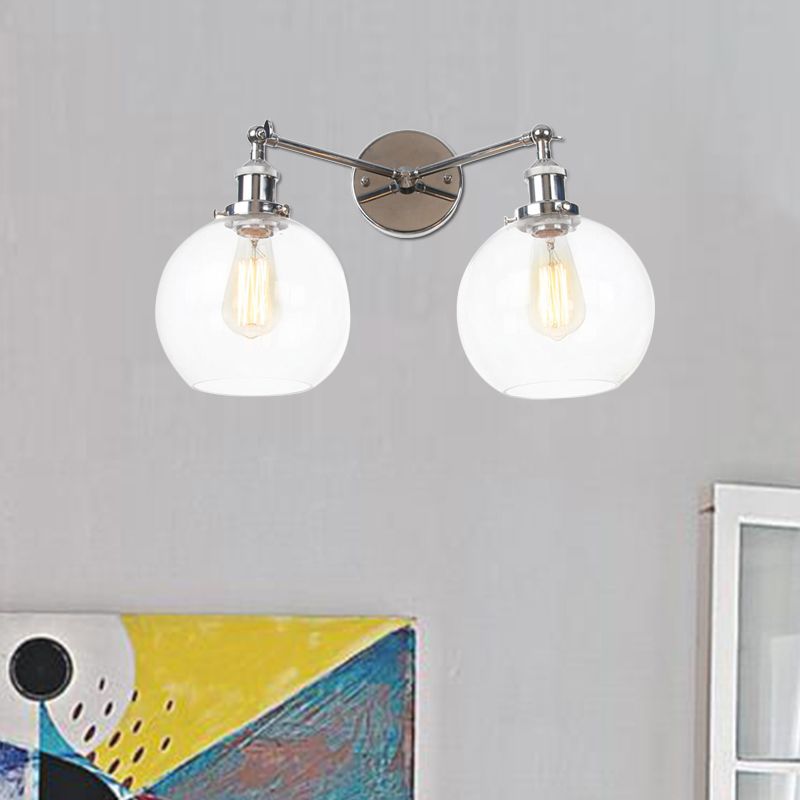 Schwarz/Chrom/Kupfer 2 Lichter Wandmontage Light Bauernhaus Globe Leuchten für Wohnzimmer