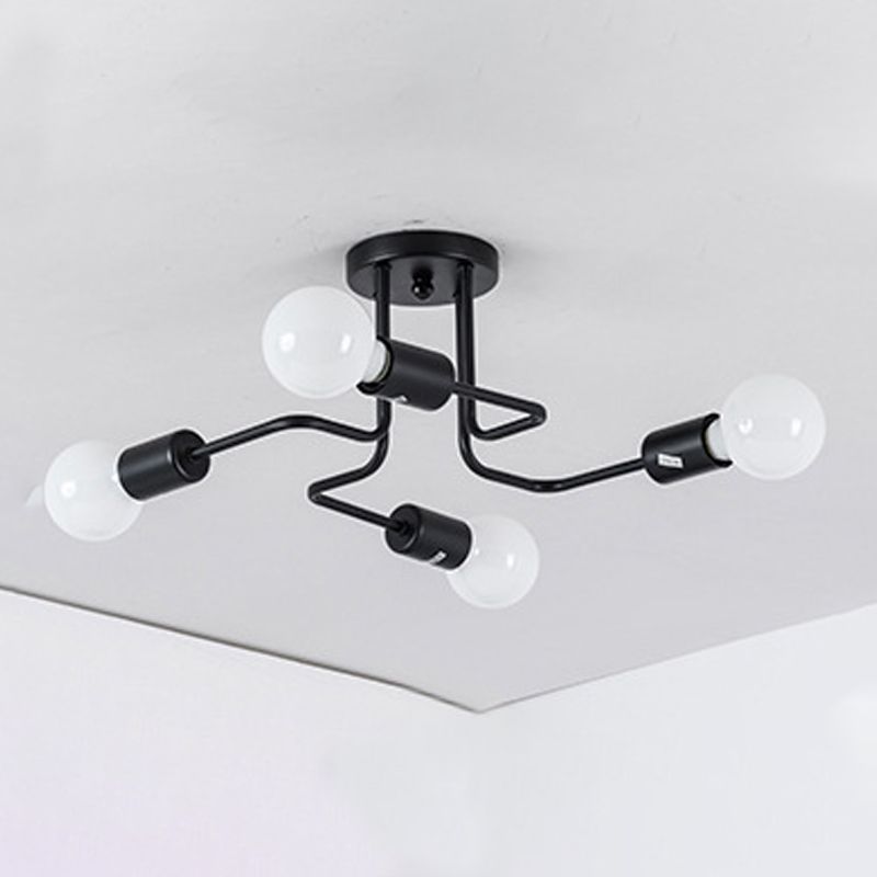 Black Radial Semi Flush Mount in Industrial Creative Style Lacquered Iron Ceiling Fixture