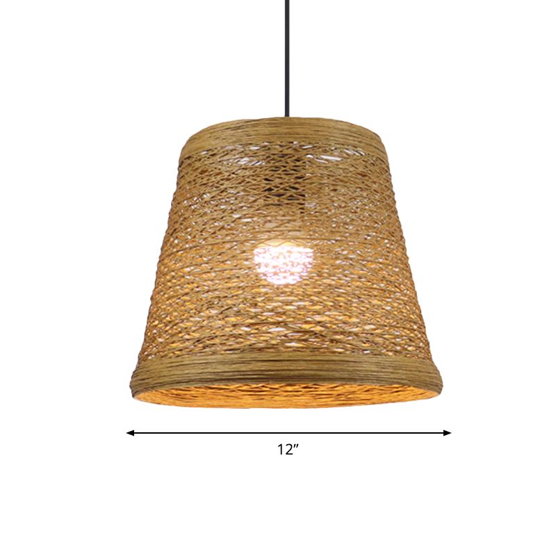 Rattan Fiber Conic Hanging Lighting Country Style 1/3-Head Beige Pendant Lamp over Dining Table