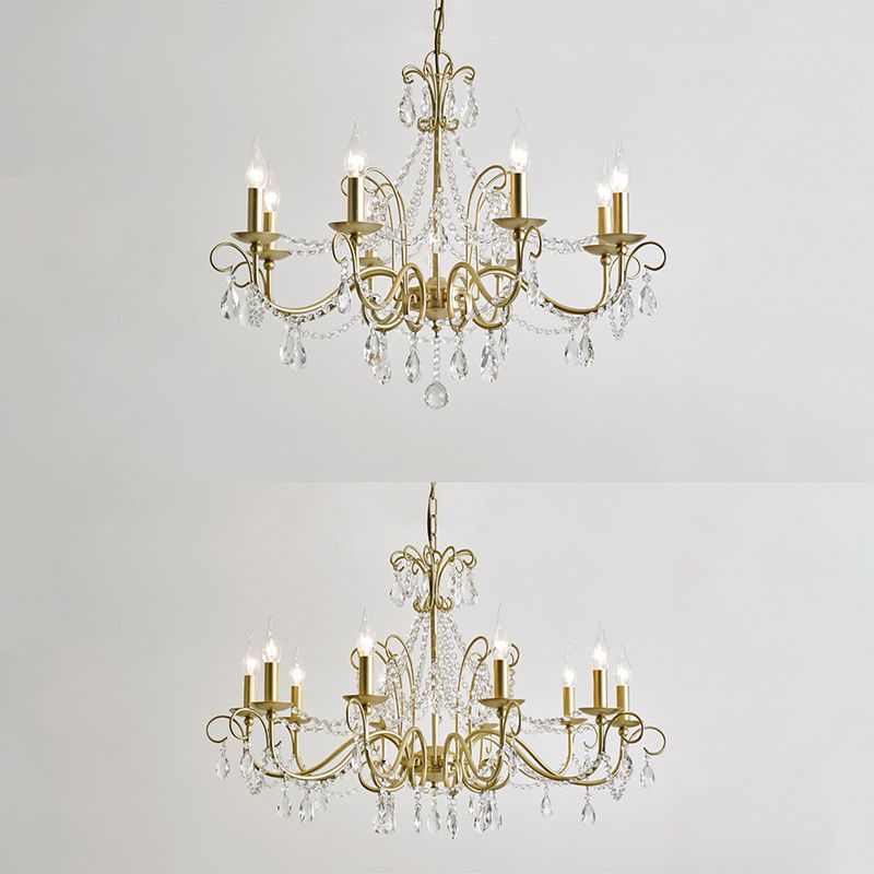 Candelabra Glass Pendant Chandelier Traditional Living Room Chandelier Lighting in Gold