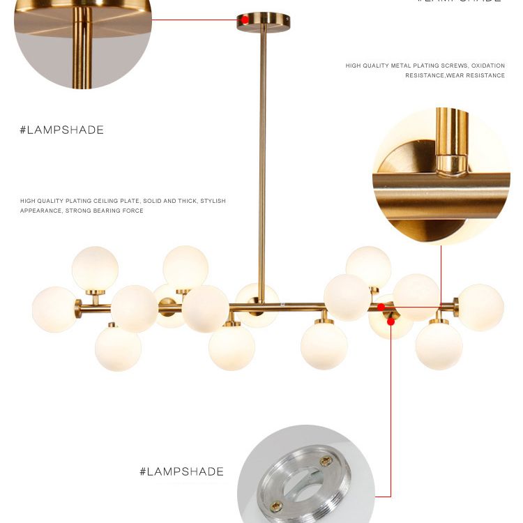 16-Lights White Glass Orb Island Light 37.5" Length Nordic Style Long Strip Lighting Fixture