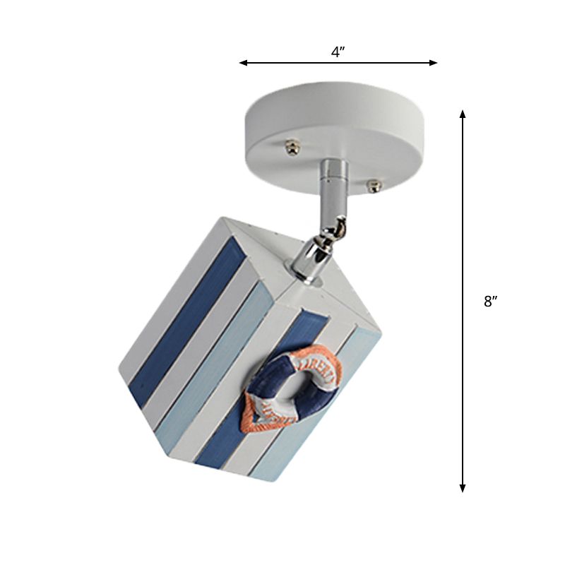 Cubic Resin Ceiling Mounted Fixture Modern 1 Light Sky Blue/Green/Coffee Semi Flush Lamp with Seagull/Ship/Starfish Deco