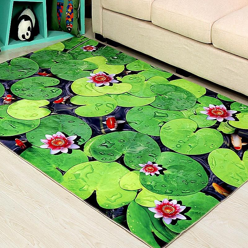 Green Tone Modern Area Carpet Polyester Plant Pattern Indoor Rug Anti-Slip Backing Carpet for Living Room