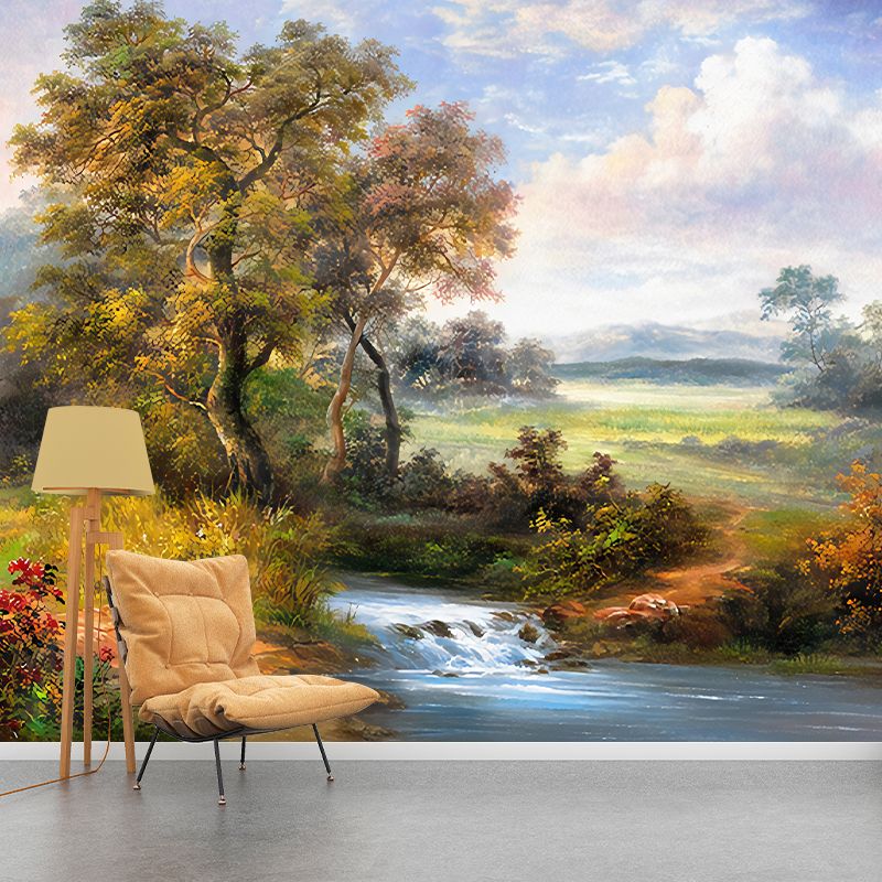 Forest Stream Wall Paper Mural Dark Color Classic Wall Art for Home, Personalized Size