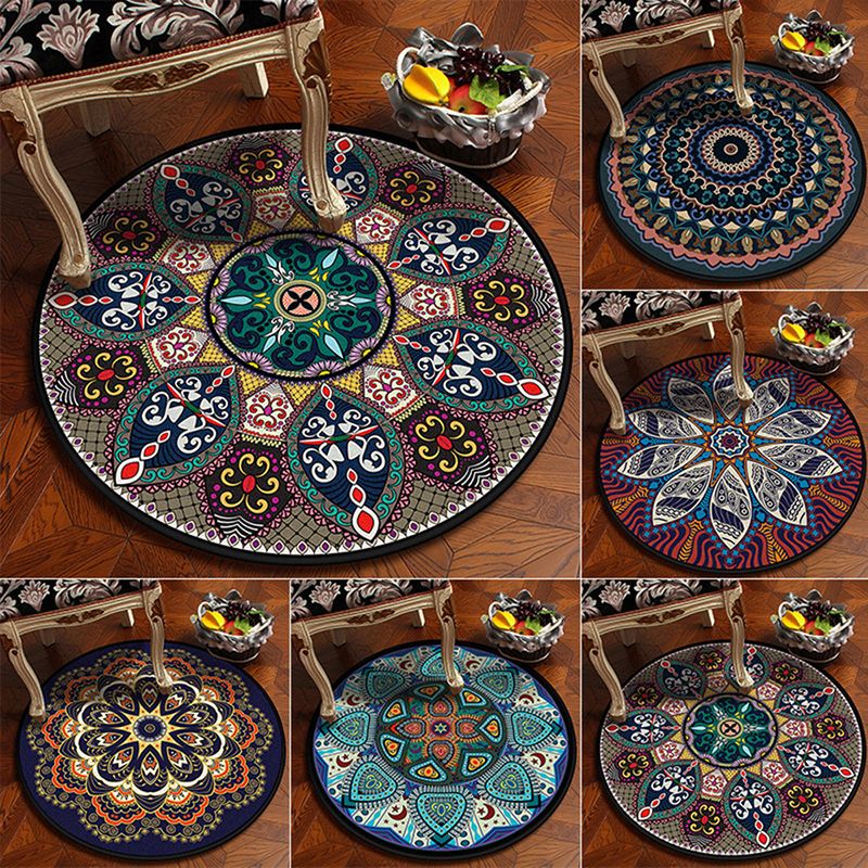 Black Graphic Rug Polyester Bohemian Rug Stain Resistant Rug for Home Decor