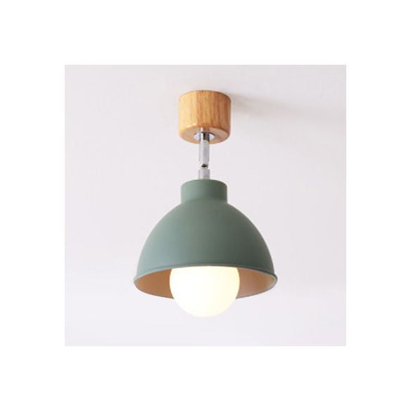 Macaron Style Dome Ceiling Light 1 Head Metal Rotatable Semi Flush Light in Grey/White for Bedroom
