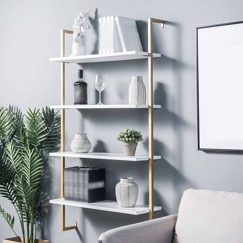 Contemporary Wall Unit Bookshelf with Iron Frame Manufactured Wood Shelf