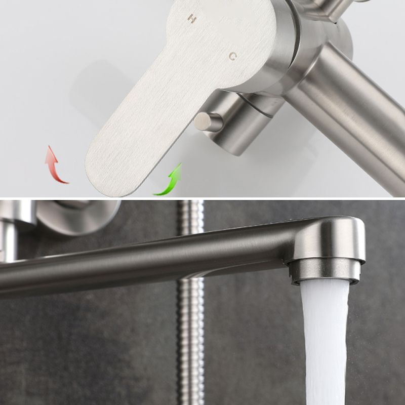 Wall Mounted Metal Tub Filler Low Arc Swivel Bathroom Faucet