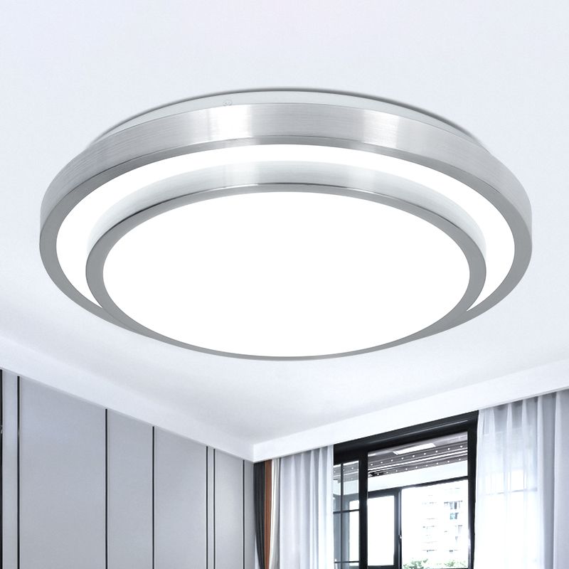 Silver 2 Tiers Flush Mount Lighting with Acrylic Shade Modern Integrated LED Ceiling Flush Mount for Living Room, 9 "/12" /14 " Dia