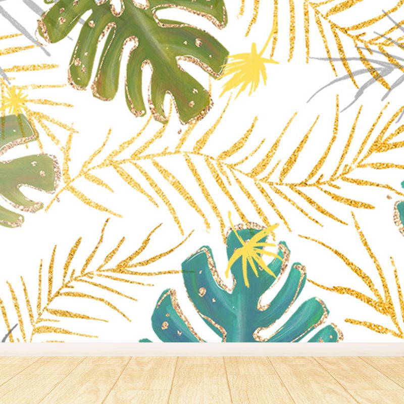 Pastel Color Tropical Mural Wallpaper Huge Palm Leaves Wall Decor for Living Room