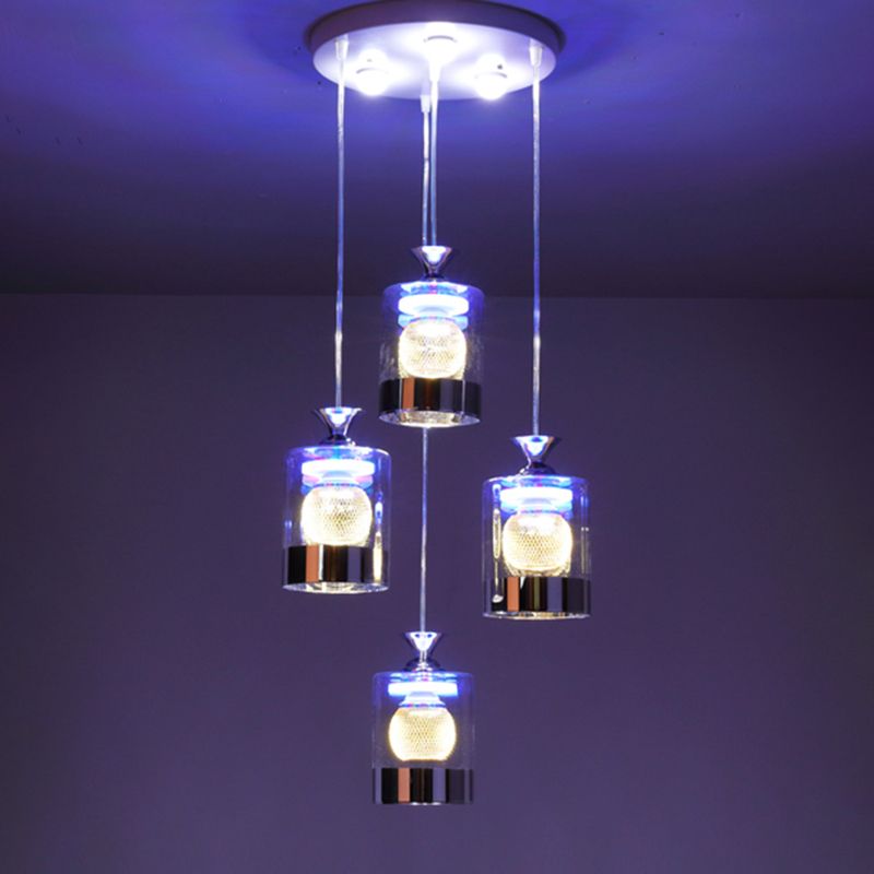 Moderne cilindrische hanglamp Licht bevestiging helder glas eetkamer ophanging licht in zilver