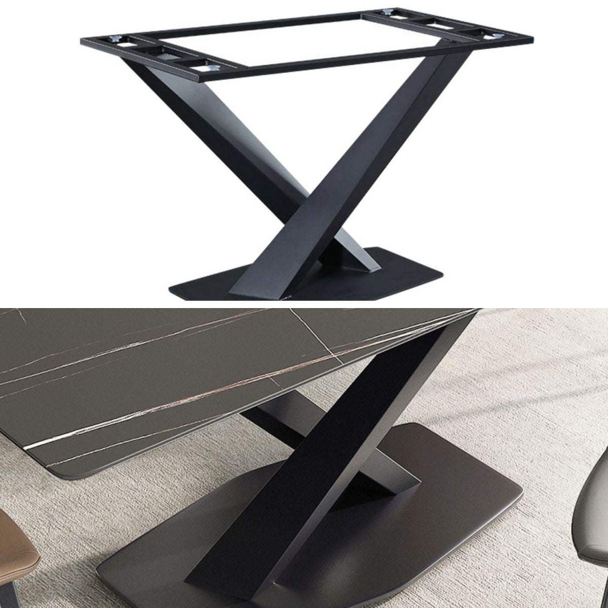 Mesa de comedor de estilo moderno Mesa de comedor de piedra sinterizada con marco negro para uso en el hogar