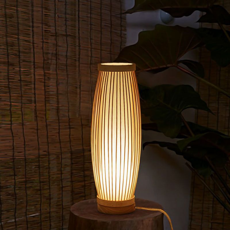 Bamboo Elongated Oval Nightstand Lamp Asian Style 1��Bulb Table Lighting in Wood for Tea Room