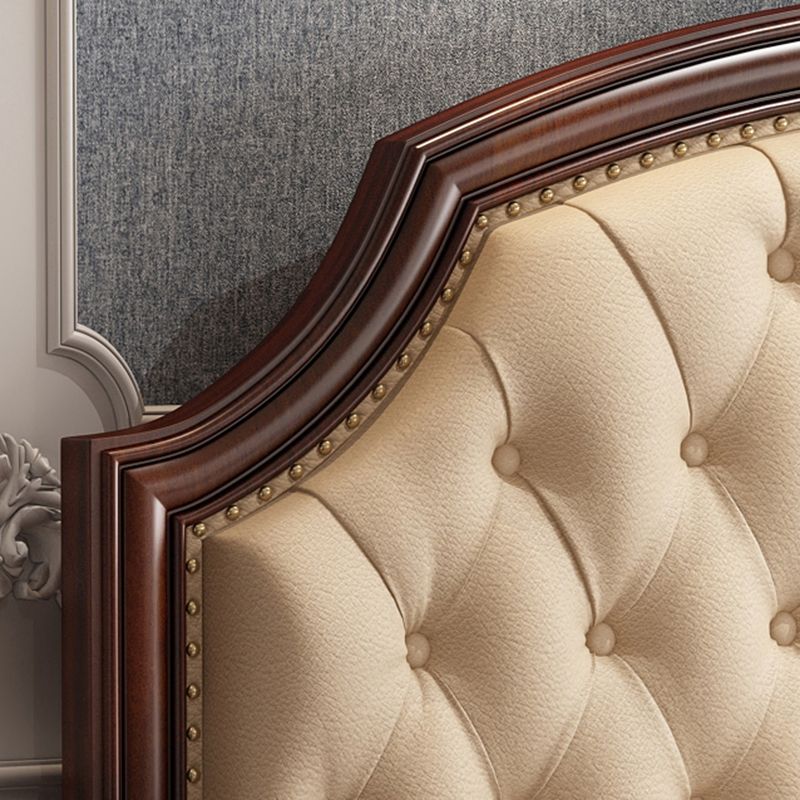 Mid-Century Modern Standard Bed Upholstered Headboard Espresso Panel Bed