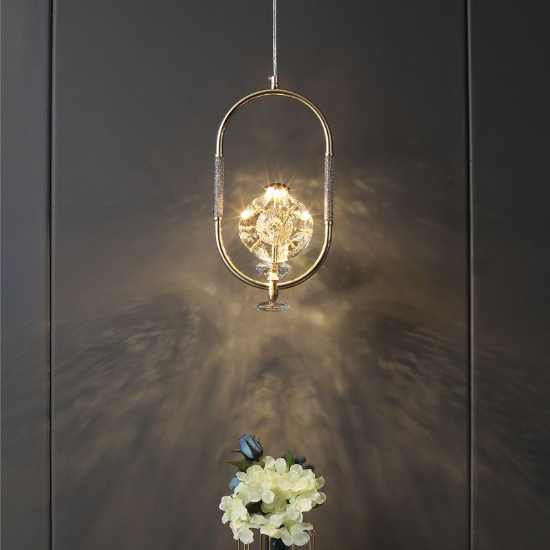 Messing afwerking lus hanglampverlichting minimalistisch metalen led plafond suspensielamp met kristal kraal