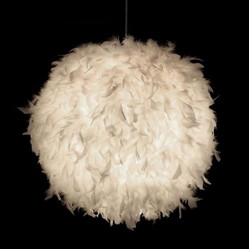 Feather Shaded Suspension Pendant Minimalist 1 Head White Hanging Lamp for Dining Room