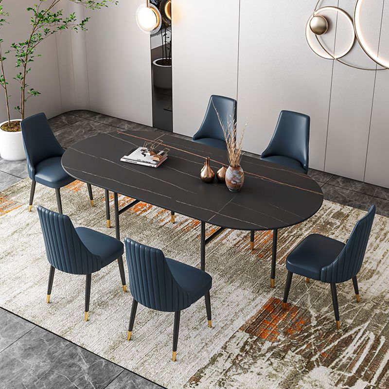 Contemporary Oval Dining Table Stone Dining Table with Iron Base