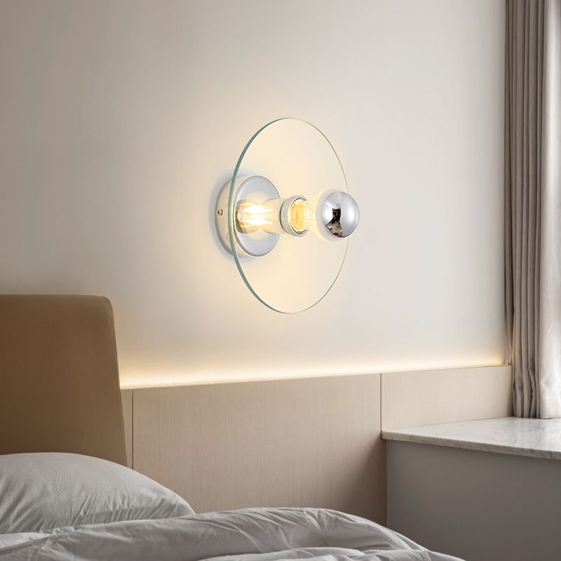Glass Circle Wall Sconce Single Bulb lampada a parete in stile contemporanea in chiaro per camera da letto