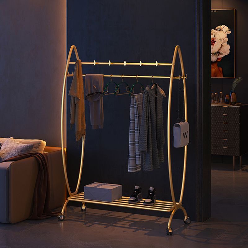Modern Hanger Free Standing Golden Metal Coat Rack with Storage Shelves