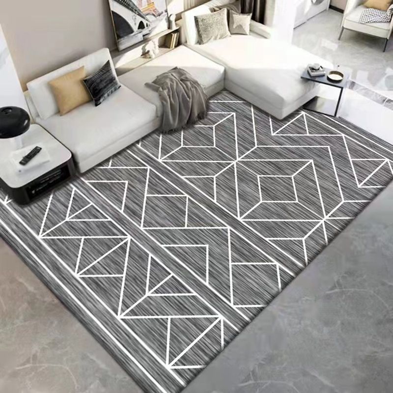 Dark Gray Modern Rug Polyester Geometric Scheme Rug Washable Rug for Drawing Room