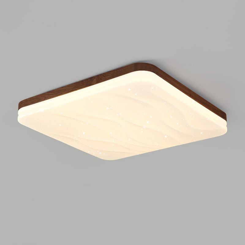 Brown Wood Modern Flush Mount Geometric Shape Ceiling Light with Acrylic Shade for Bedroom
