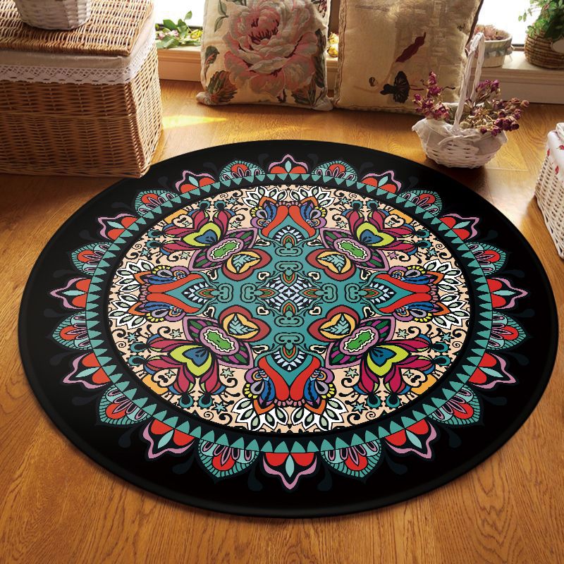 Multi Colored Living Room Rug Moroccan Tribal Flower Print Rug Synthetics Pet Friendly Anti-Slip Backing Washable Area Carpet