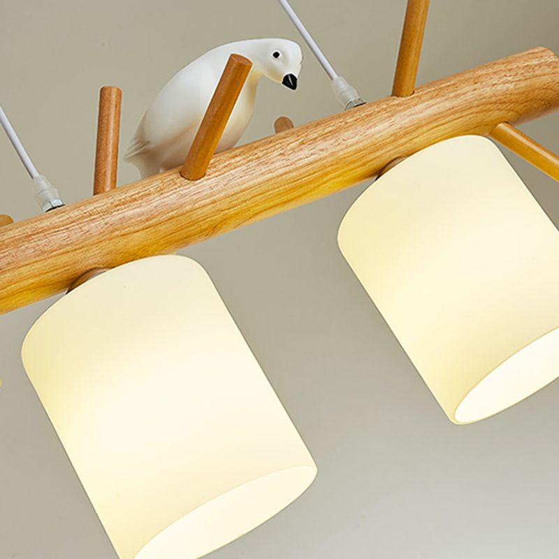 Modern Style Cylinder Shape Island Lights White Glass 3 Light Pendant Lights