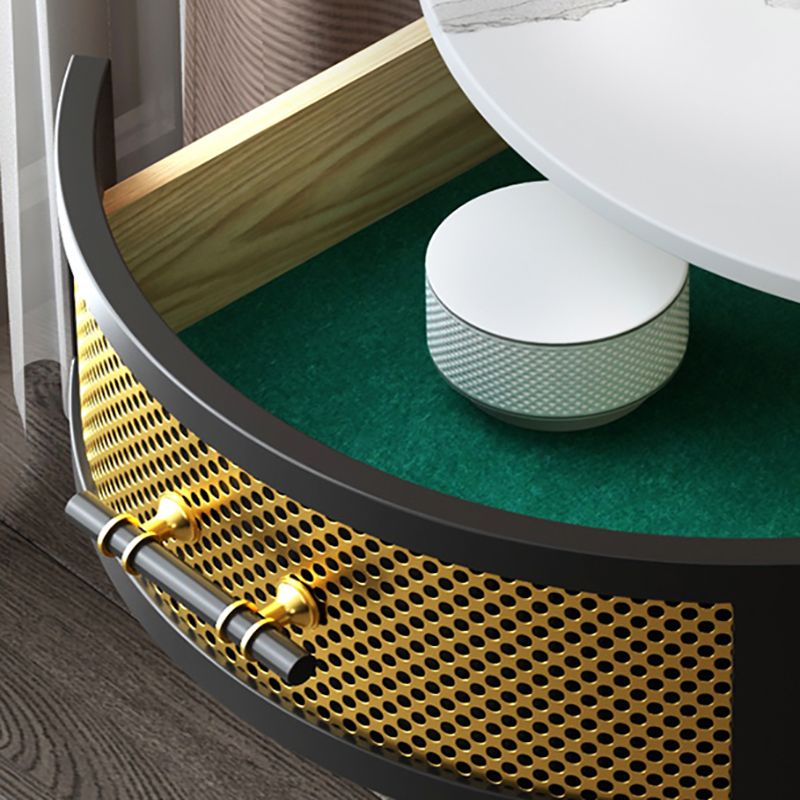 Round Side Table with 1 Drawer Metal Frame Side End Snack Table