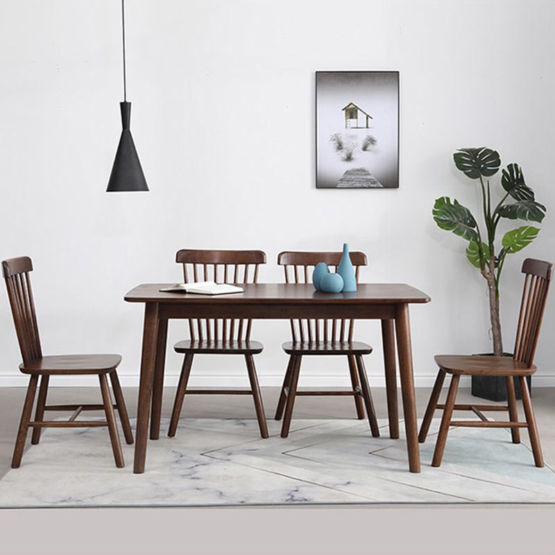 Brown Solid Wood Dining Table Modern Rectangular Furniture with 4 Legs for Office