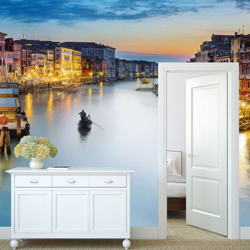 Green and Blue Venice Mural Wallpaper Moisture-Resistant Wall Art for Accent Wall