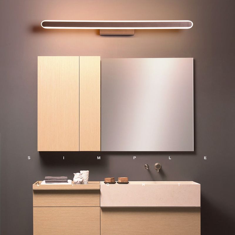 Metal Linear Shape Wall Light Modern 1 Light Mirror Wall Mount Light Fixture in Brown