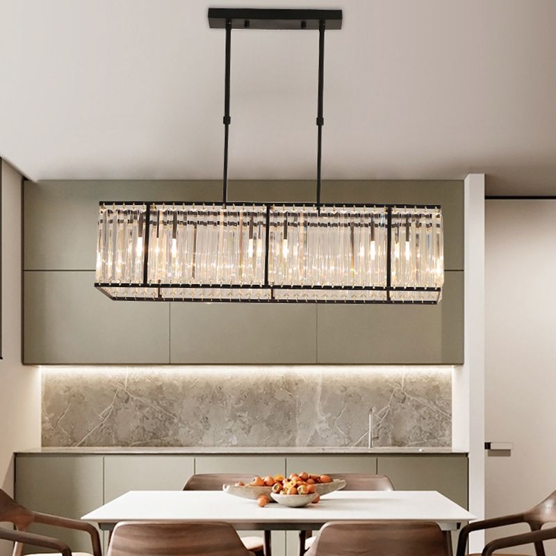 Contemporary Hanging Light Rectangular Island Lighting with Crystal for Dining Room