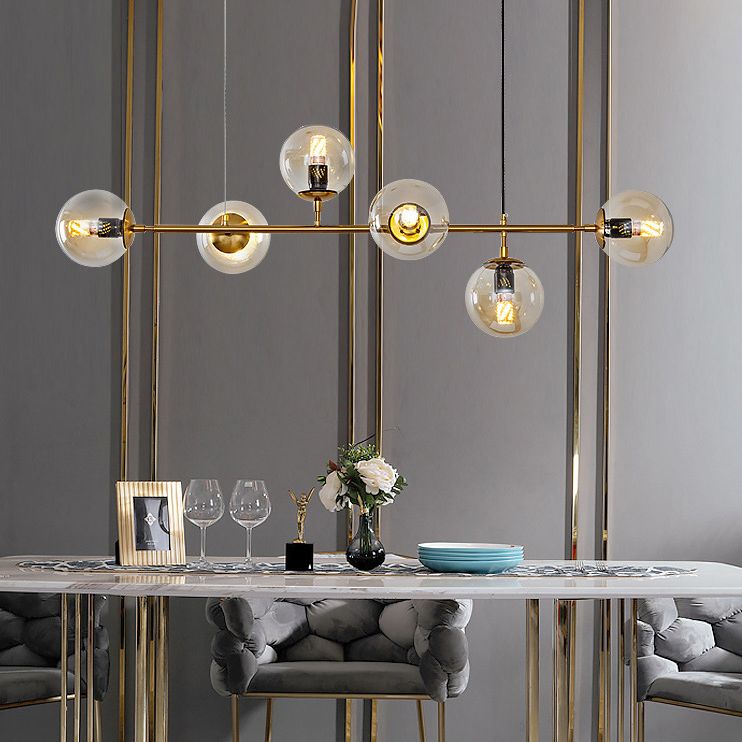 Multi Lights Island Light Modern Island Hanging Light with Glass Shade for Dining Room