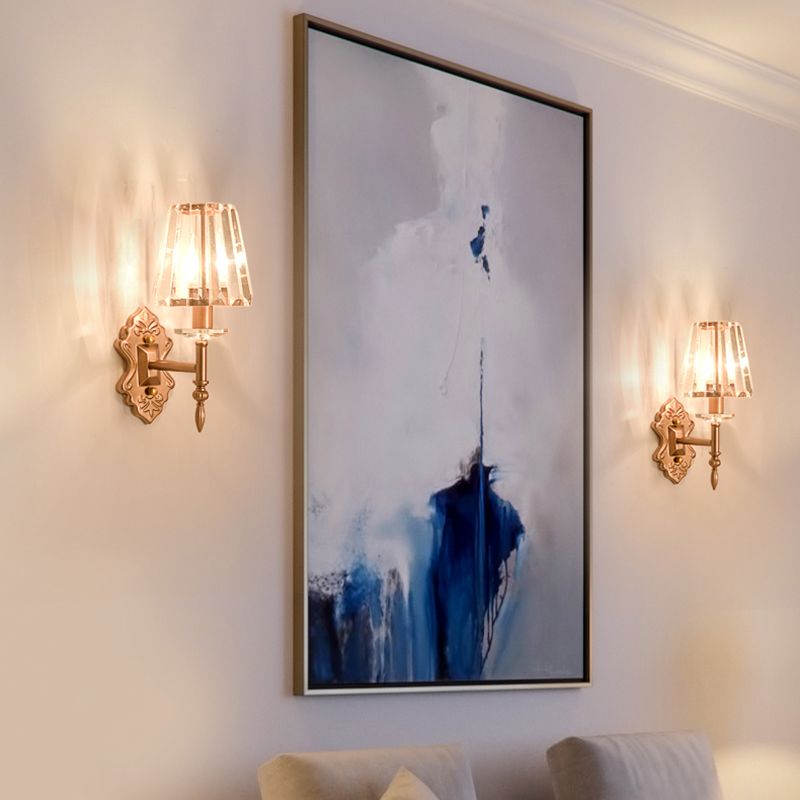 Luz de la pared de cristal facetada con sombra de cono modernista 1/2 luces de pared en cobre para dormitorio
