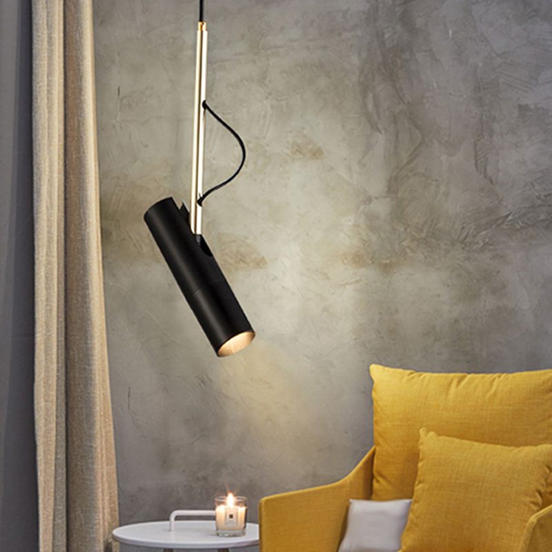 Cylinder Metallic Mini Suspension Pendant 1 Bulb Black/White Hanging Light Fixture in Warm/White Light