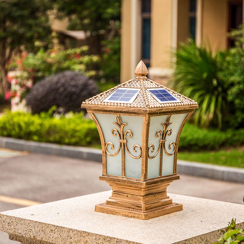 Waterproof Pillar Lamp Black/Golden Square Solar Outdoor Lights for Garden