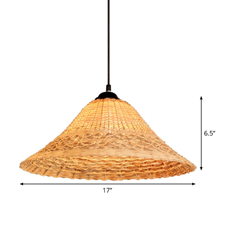 Bamboo Woven Wide Flare Pendant Lamp South East Asia 1 Bulb Brown Suspension Light