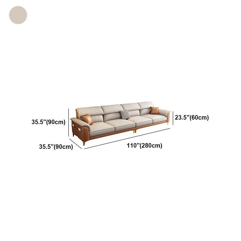 Modern Faux Leather Beige Sofa with Pillow Top Arm for Living Room