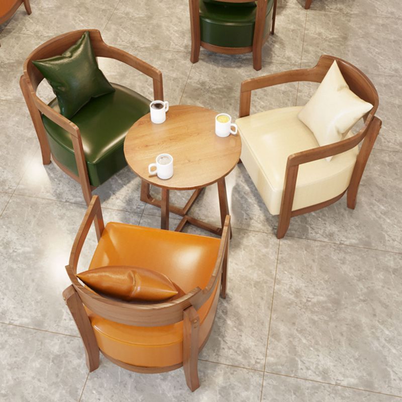 Genuine Leather Accent Armchair Basic Four Legs Pillow Back Chair