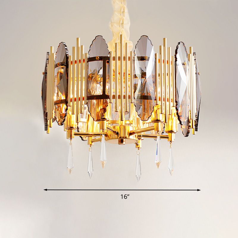 Crystal Block Gold Chandelier Lightture Round 6 Heads Tra traditionnel Éclairage pendentif traditionnel